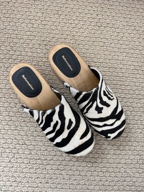 Reformation Zebra-Print Wooden Slip-On Mules - Black & White